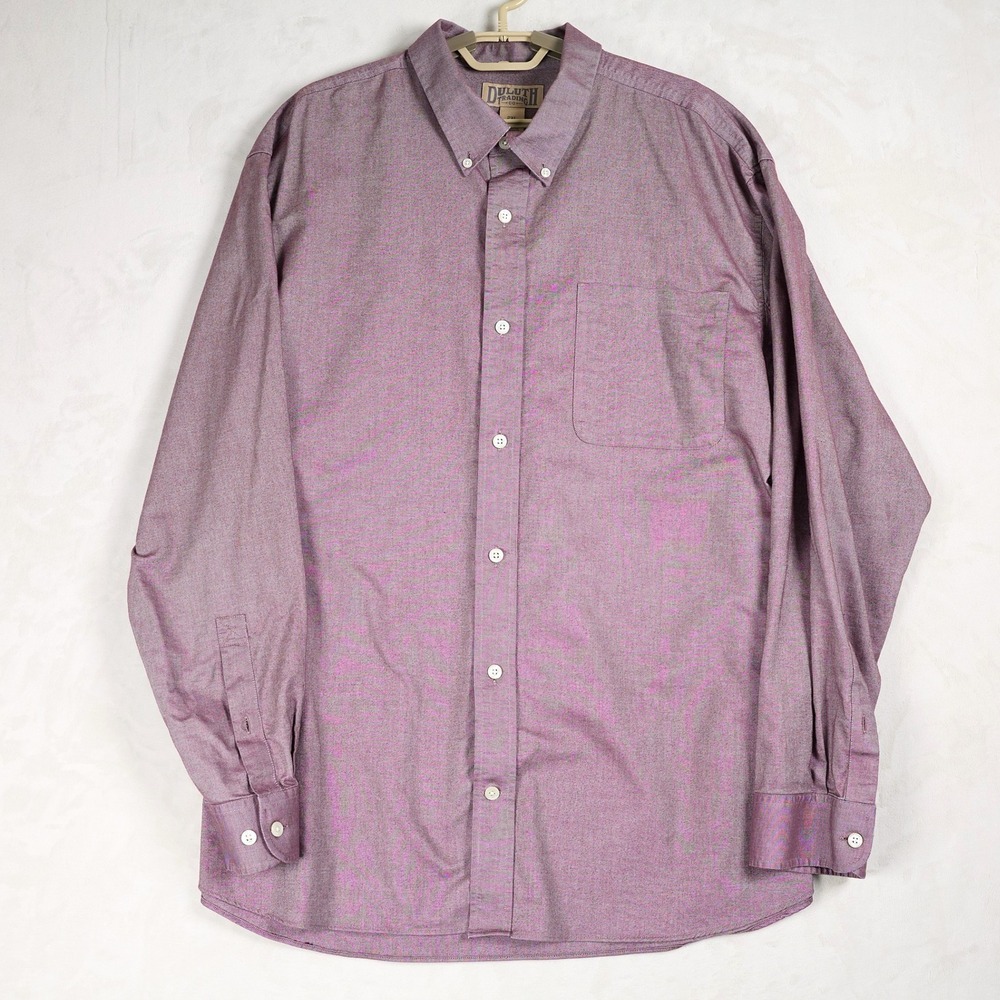Duluth Trading Co Mens 2XL Burgundy Cotton Long‎ Sleeve Button Down Shirt